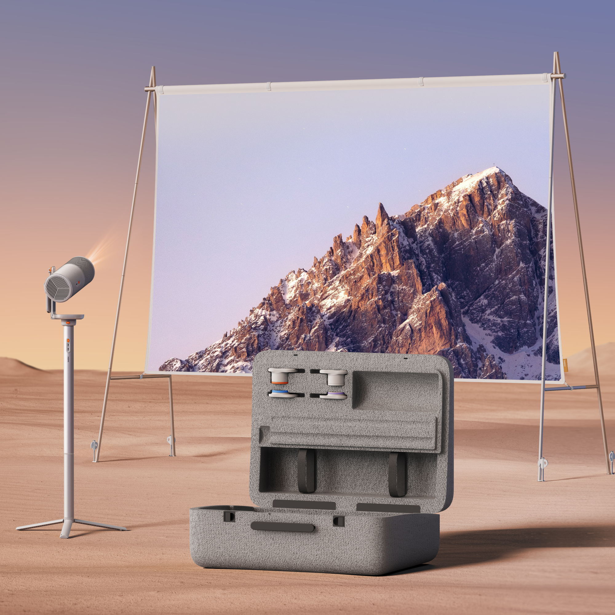 Un écran de projection portable pour l'extérieur est inclus dans le XGIMI MoGo 4 Laser Outdoor Set, qui est idéal pour les voyages, le camping, les soirées cinéma en plein air et les fêtes sur la terrasse.