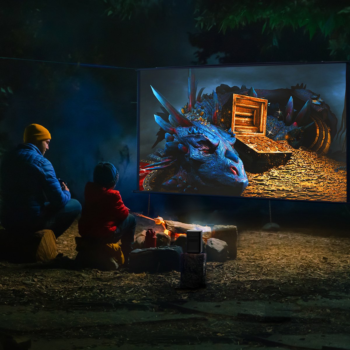 Profitez du divertissement en camping avec le projecteur portable Halo+ 1080p FHD